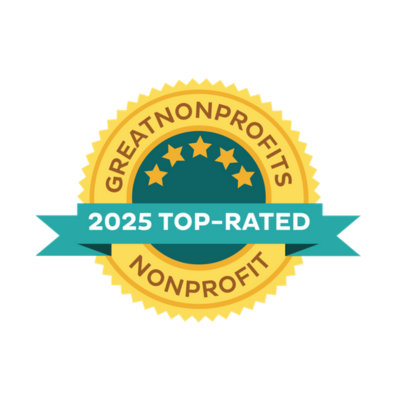 Great Nonprofits logo for 2025 top rated, with a gold seal and teal ribbon